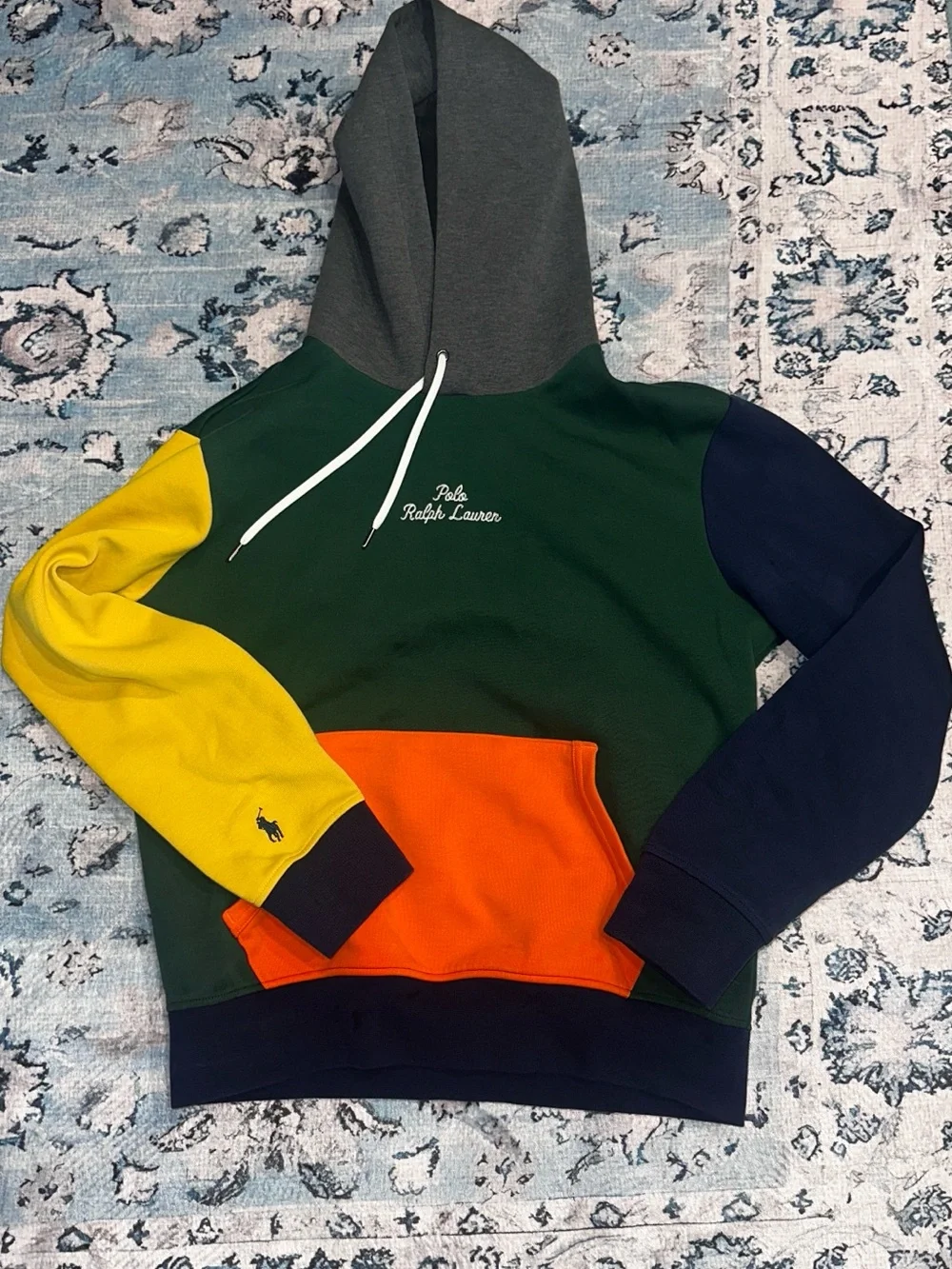 Ralph Lauren Multi-Color Block Hooded Sweatshirt - Green/Yellow/Orange/Navy/Gray